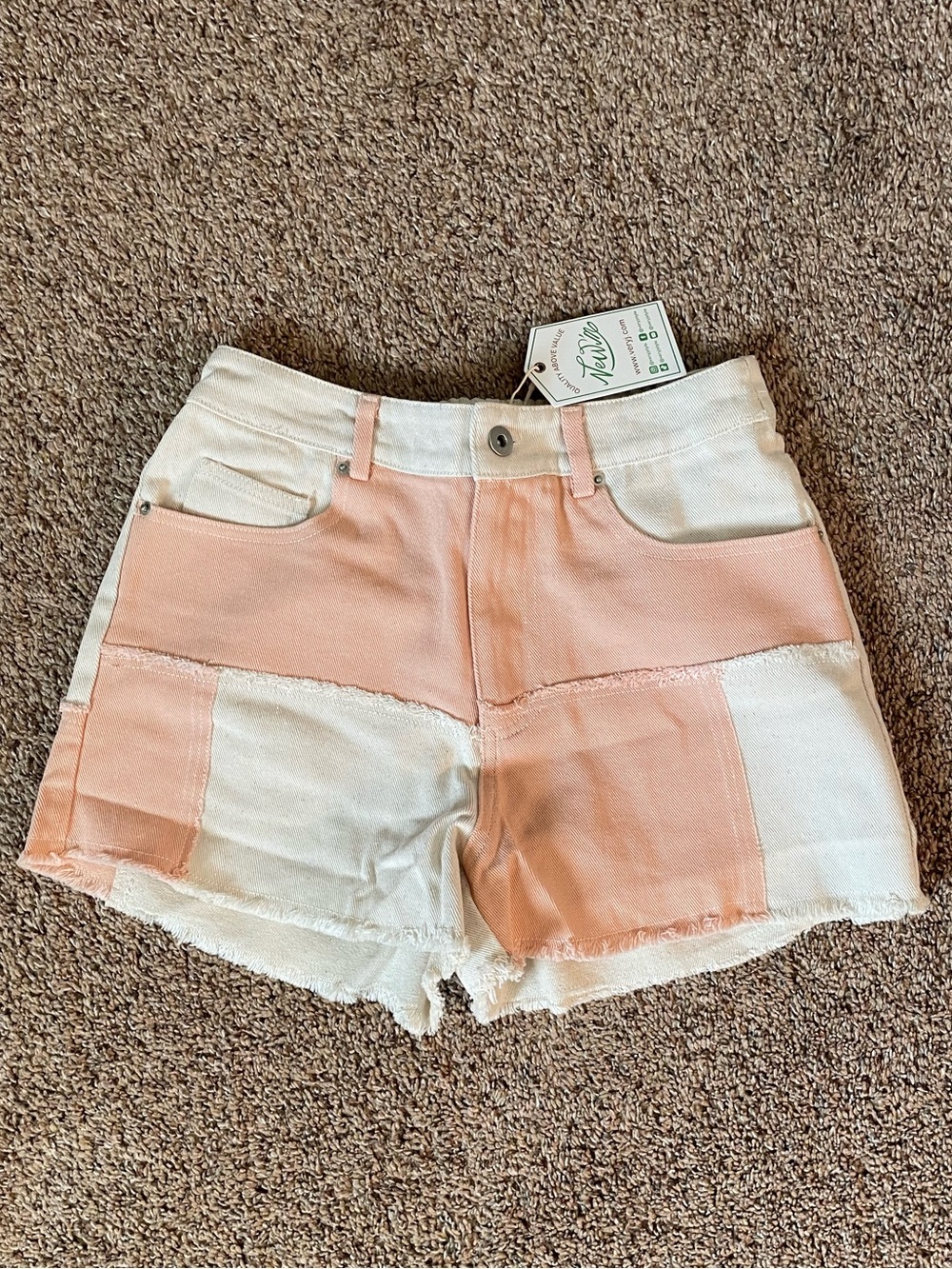Two-Tone Pink and White Denim Shorts for Women